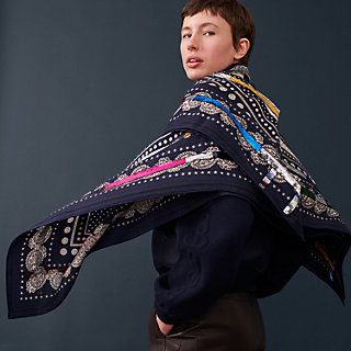 Embroidered Zouaves et Dragons Bandana shawl 140 | Hermès